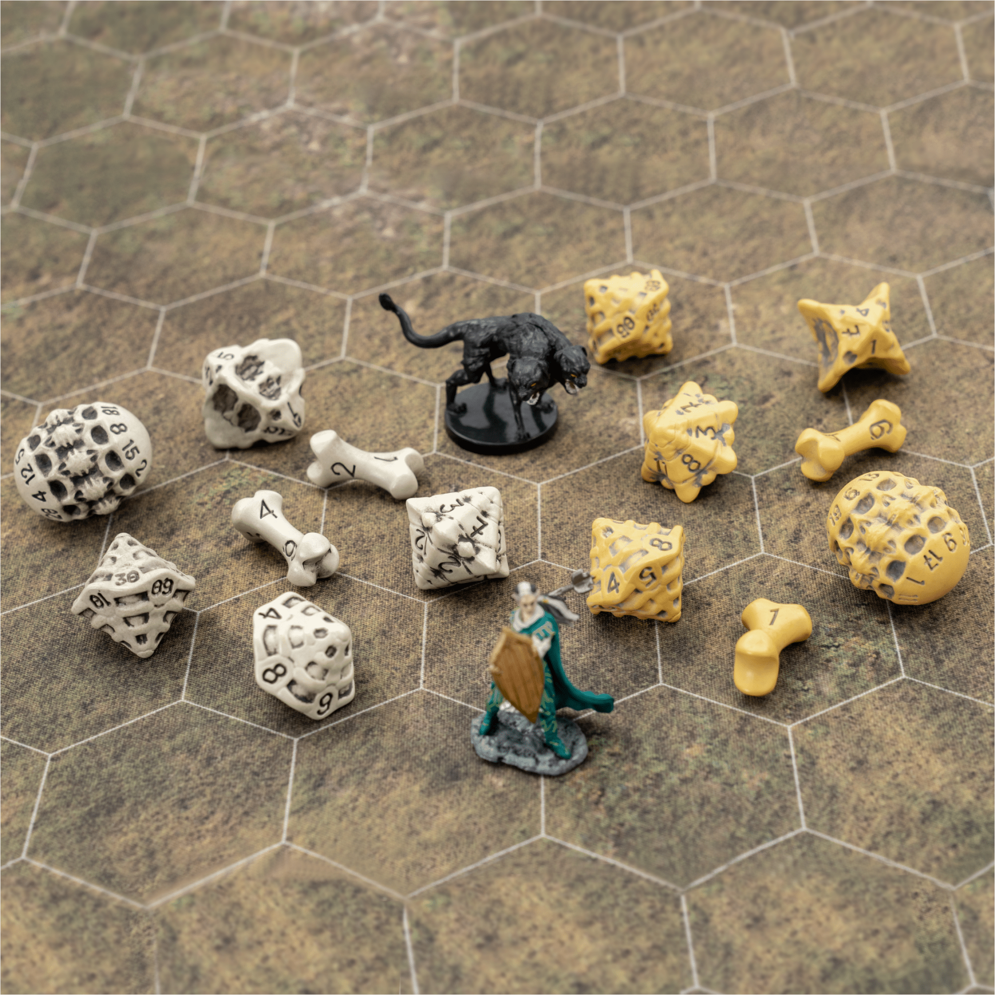 Skull & Bone Full 7 Dice Set - Ancient Bone Yellow - Angel's House of Design Co.