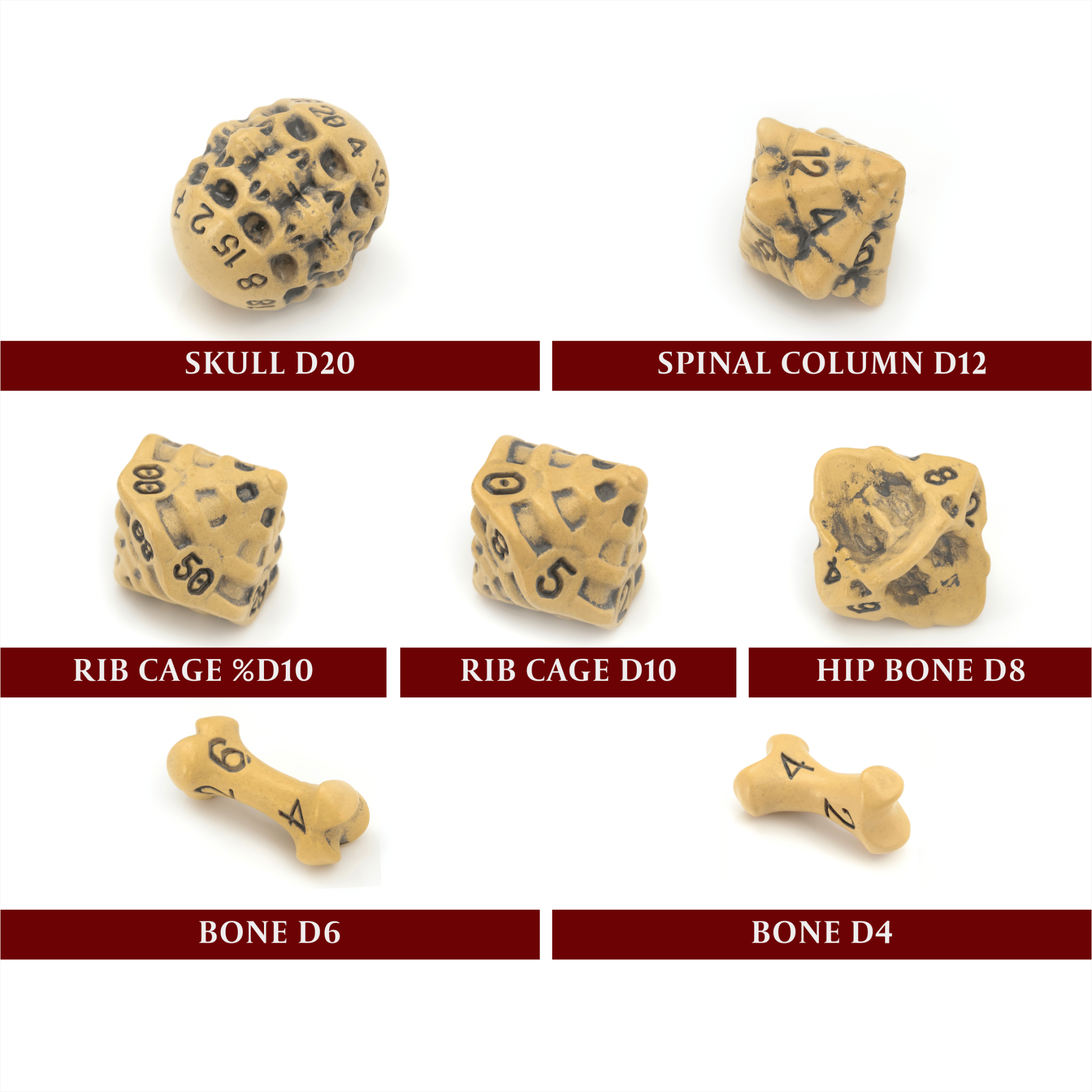 Skull & Bone Full 7 Dice Set - Ancient Bone Yellow - Angel's House of Design Co.