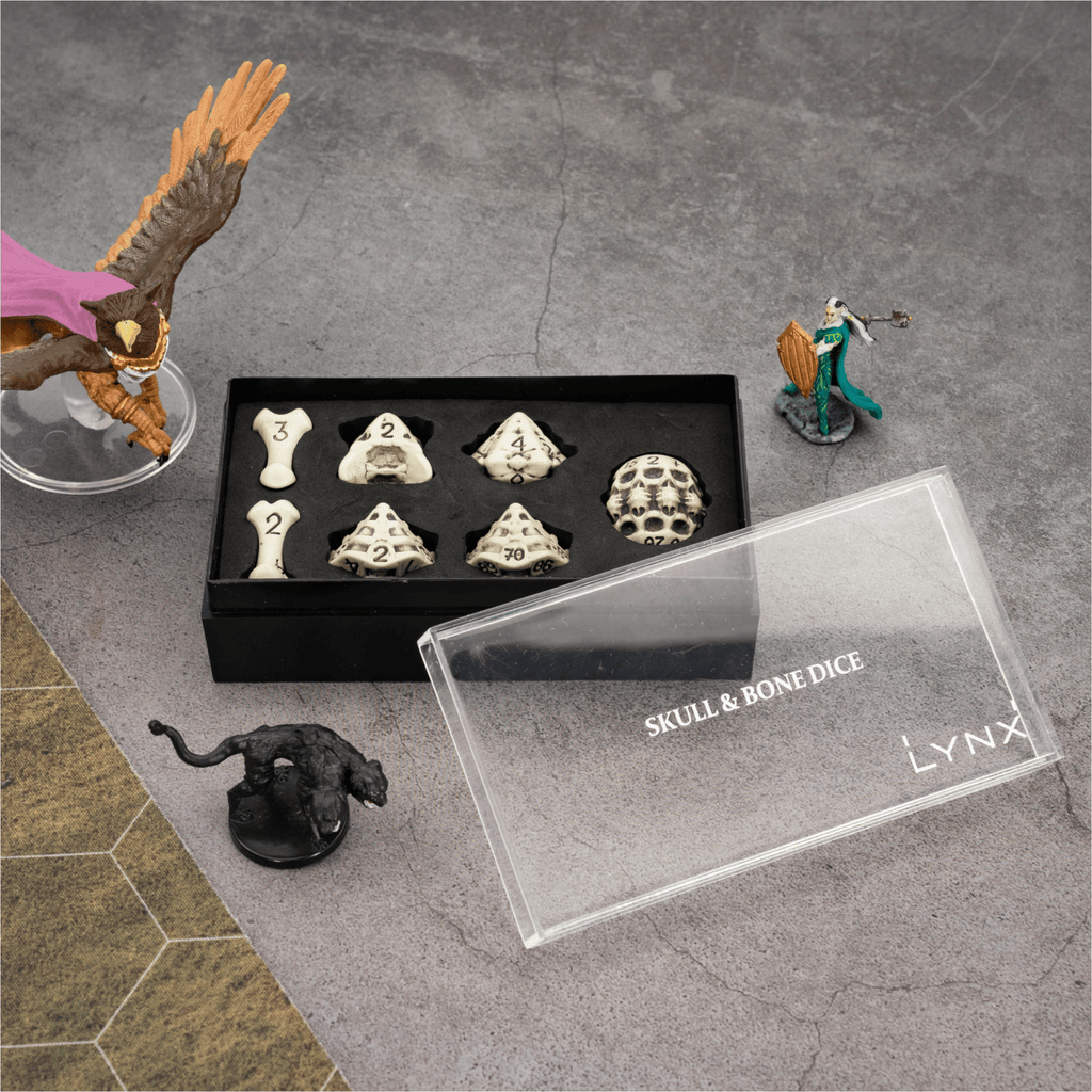Skull & Bone Full 7 Dice Set - Cleaned Bone White - Angel's House of Design Co.