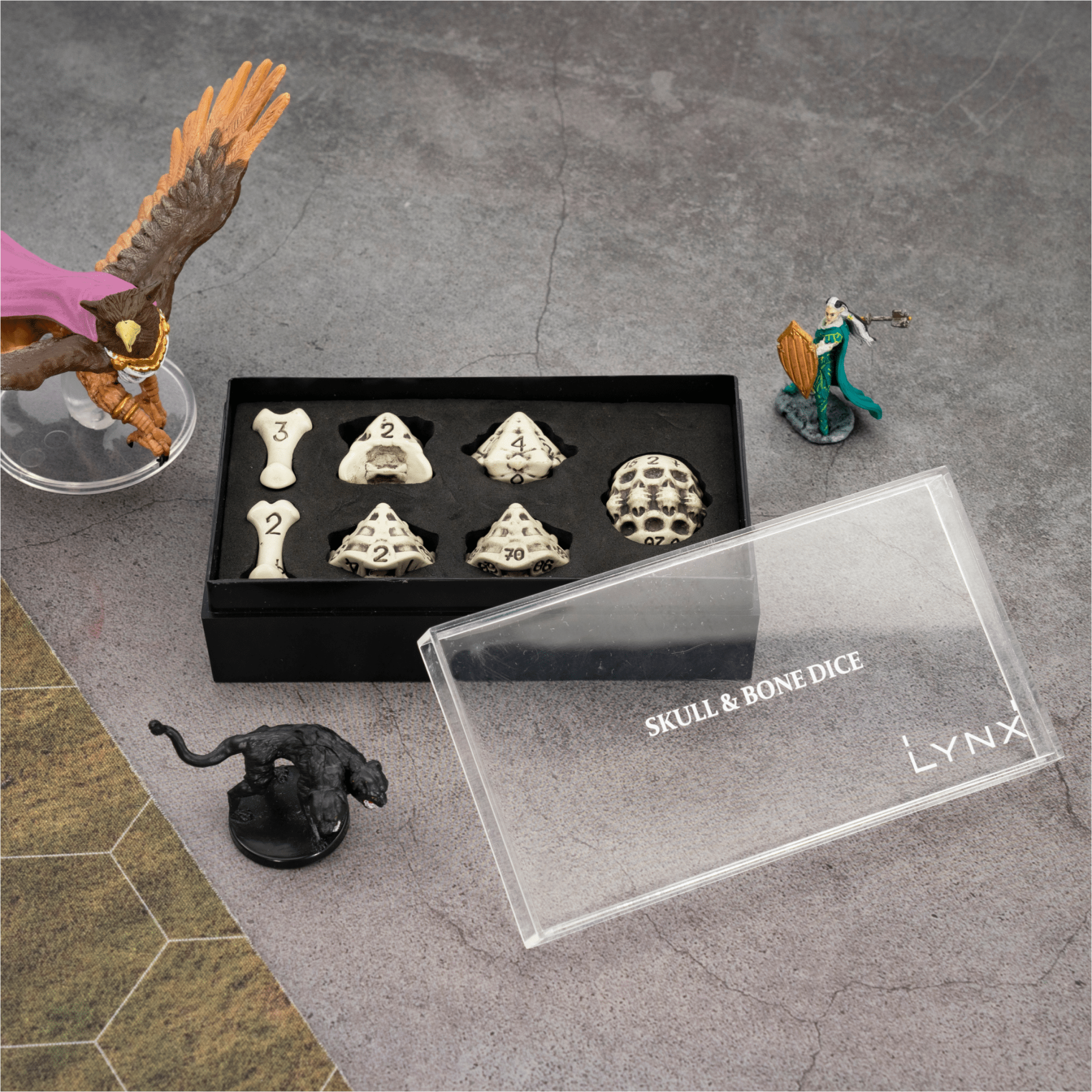 Skull & Bone Full 7 Dice Set - Cleaned Bone White - Angel's House of Design Co.