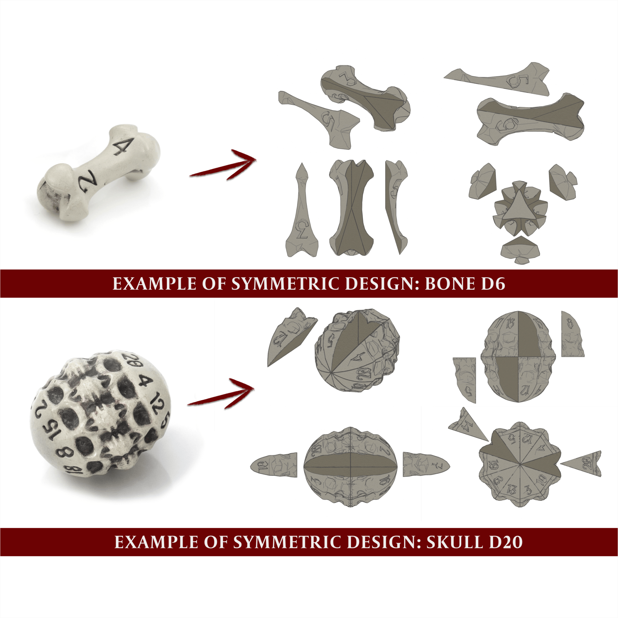 Skull & Bone Full 7 Dice Set - Cleaned Bone White - Angel's House of Design Co.