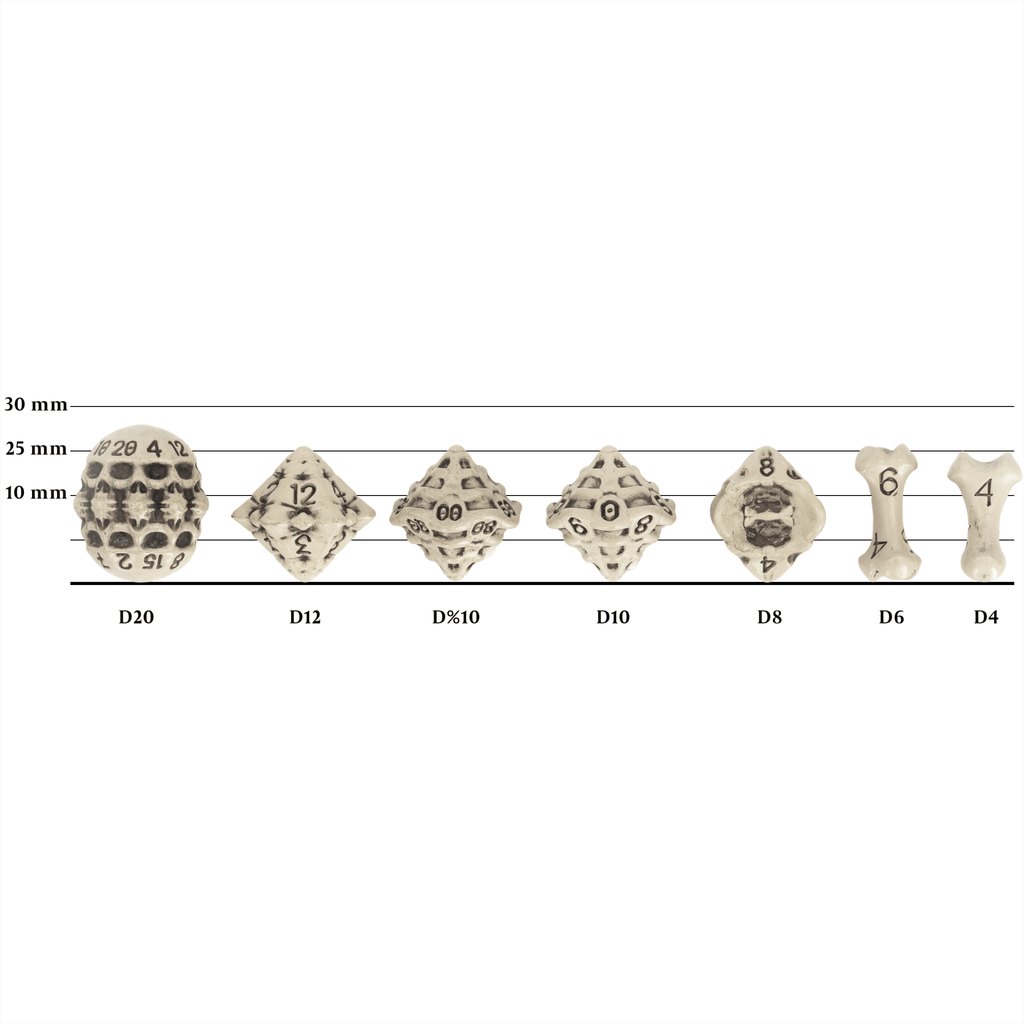 Skull & Bone Full 7 Dice Set - Cleaned Bone White - Angel's House of Design Co.
