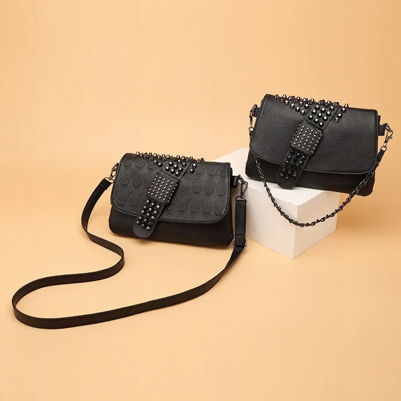 Skull Embossed Handbag with Studs and Spikes - Angel's House of Design Co.