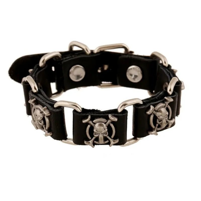 Skull Leather Link Bracelet Cuff - Angel's House of Design Co.