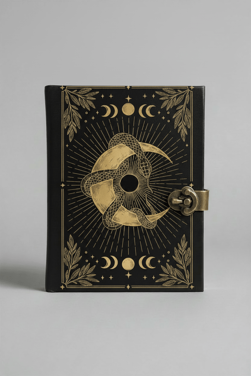 Snake and Moon | Leather Journal | Blank Vintage Journal - Angel's House of Design Co.