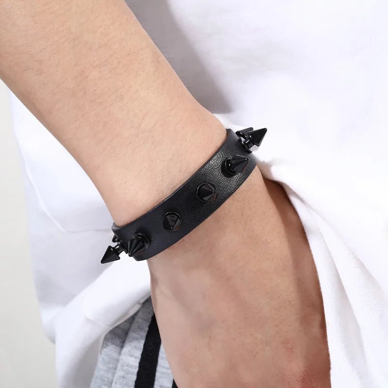 Spike Black Leather Bracelet - Angel's House of Design Co.