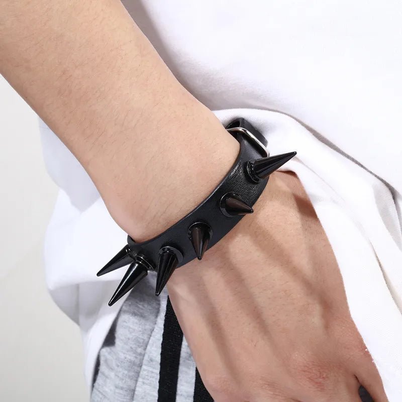Spike Black Leather Bracelet - Angel's House of Design Co.