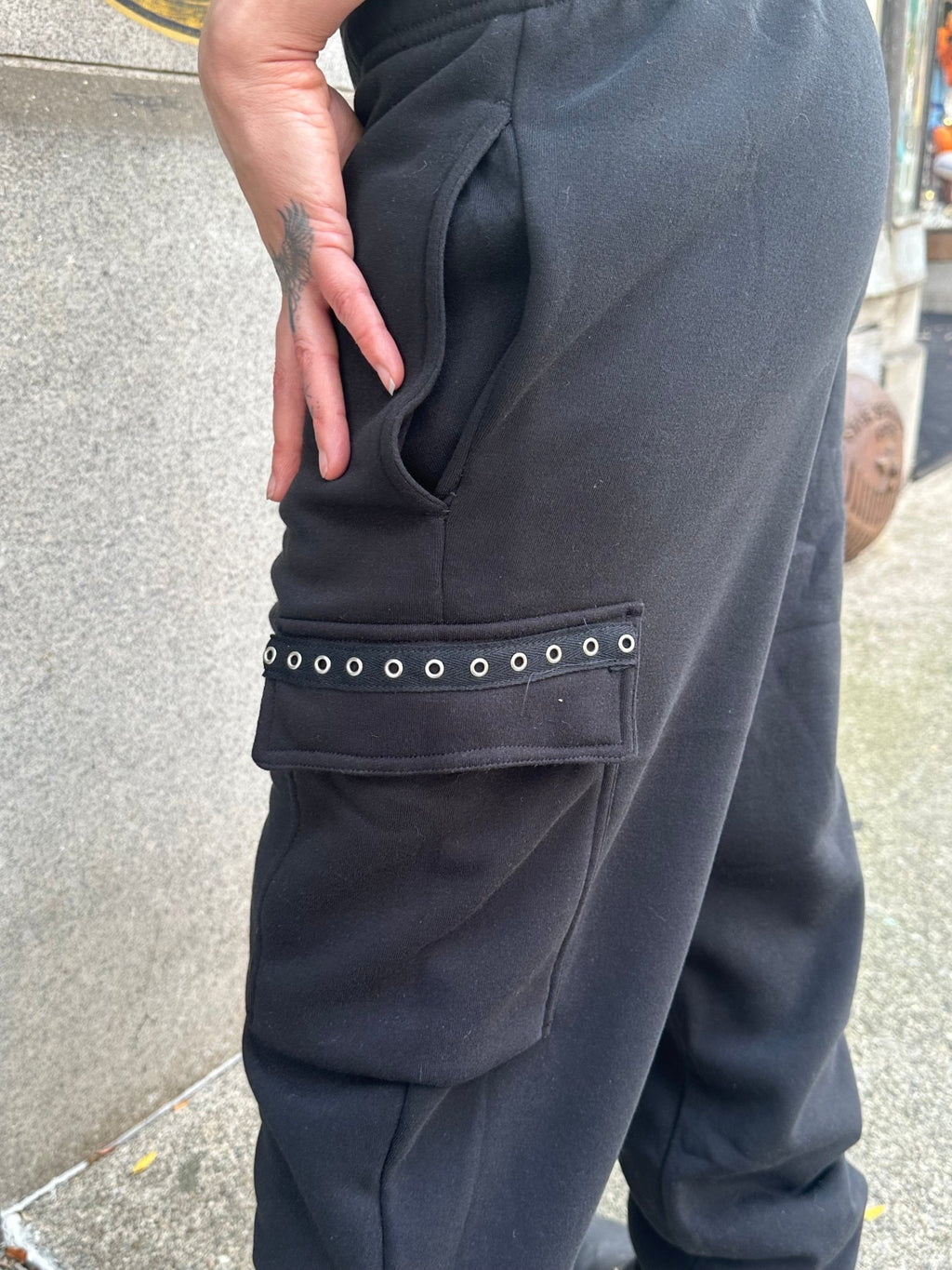 Sweatpants with eyelet trim - Angel's House of Design Co.