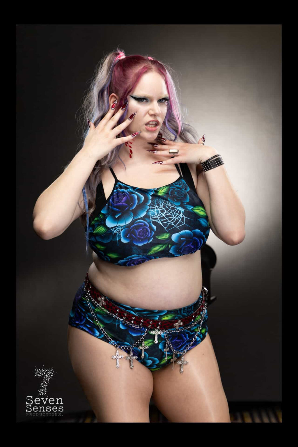 Teal & Purple Spiderweb Rose Two Piece Bikini Swimsuit - Angel's House of Design Co.