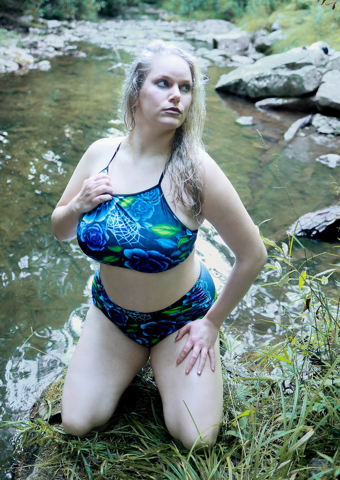 Teal & Purple Spiderweb Rose Two Piece Bikini Swimsuit - Angel's House of Design Co.