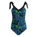 Teal & Purple Spiderweb & Roses Tie Shoulder One - piece Padded Swimsuit Up to 5XL - Angel's House of Design Co.