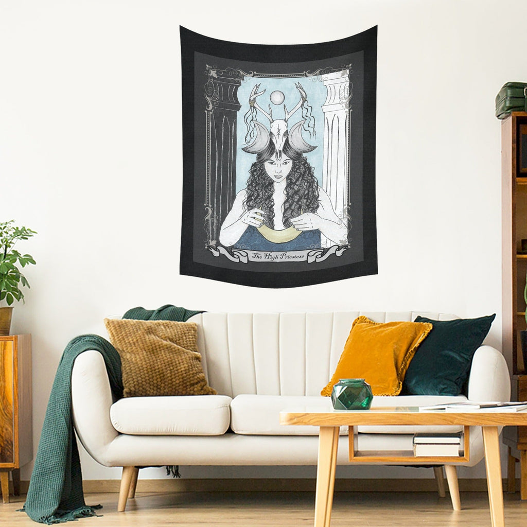 The High Priestess Tarot Art Cotton Linen Tapestry 30"x 40" - Angel's House of Design Co.