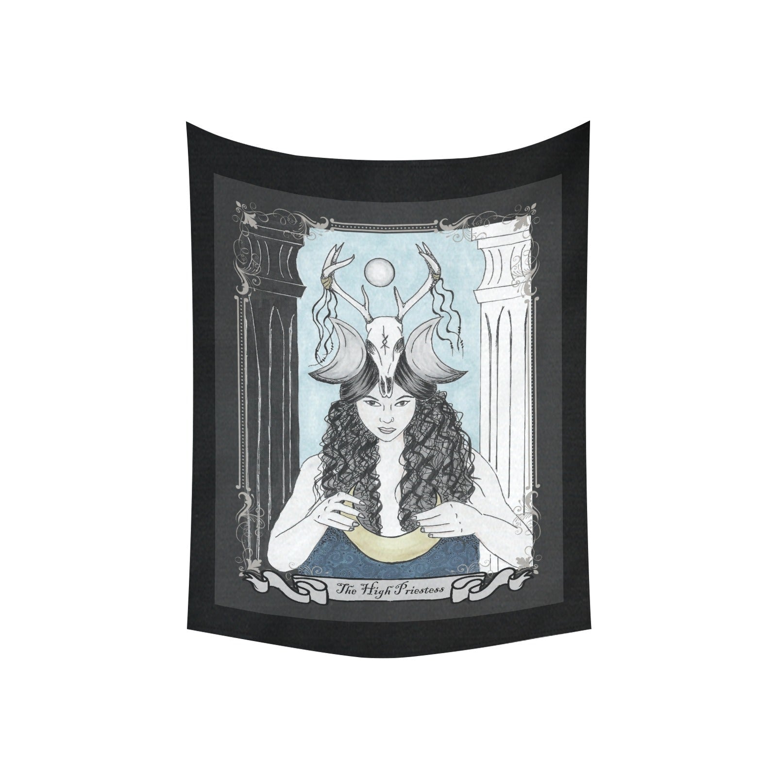 The High Priestess Tarot Art Cotton Linen Tapestry 30"x 40" - Angel's House of Design Co.