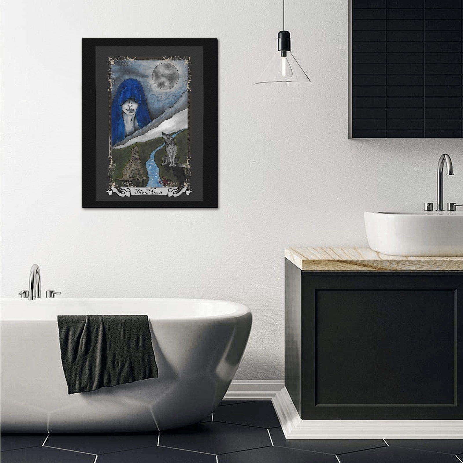 The Moon Tarot Art Canvas Print 16"x20" Original Art - Angel's House of Design Co.
