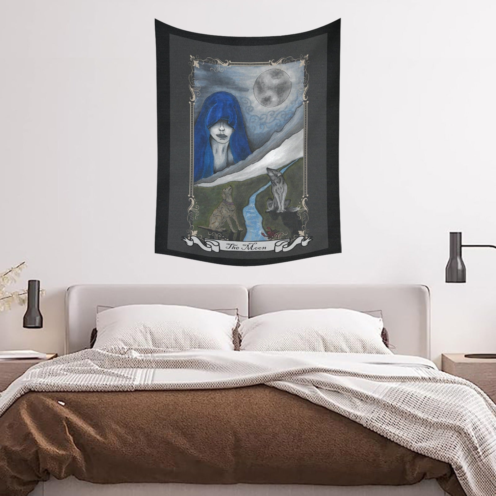 The Moon Tarot Art Cotton Linen Tapestry 30"x 40" - Angel's House of Design Co.