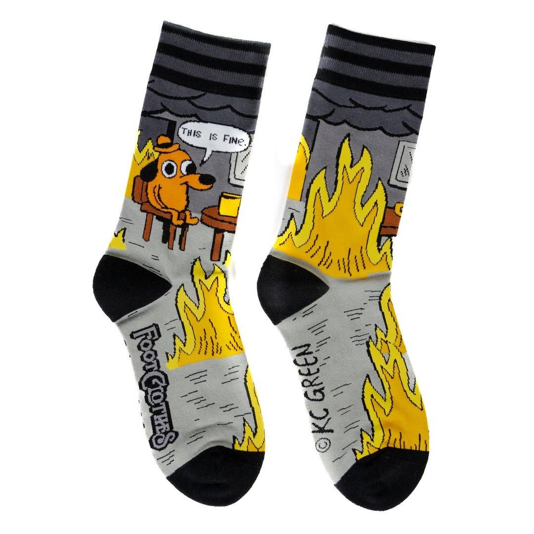 This is Fine: Noir Edition Crew Socks - Angel's House of Design Co.
