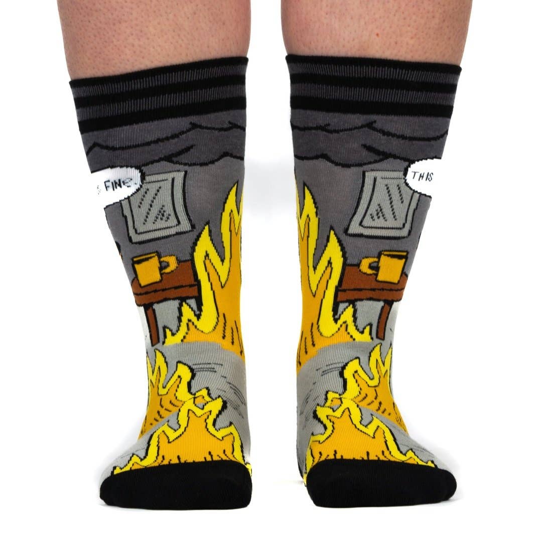 This is Fine: Noir Edition Crew Socks - Angel's House of Design Co.