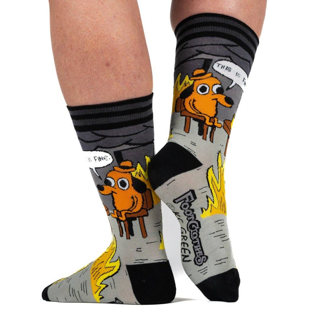 This is Fine: Noir Edition Crew Socks - Angel's House of Design Co.
