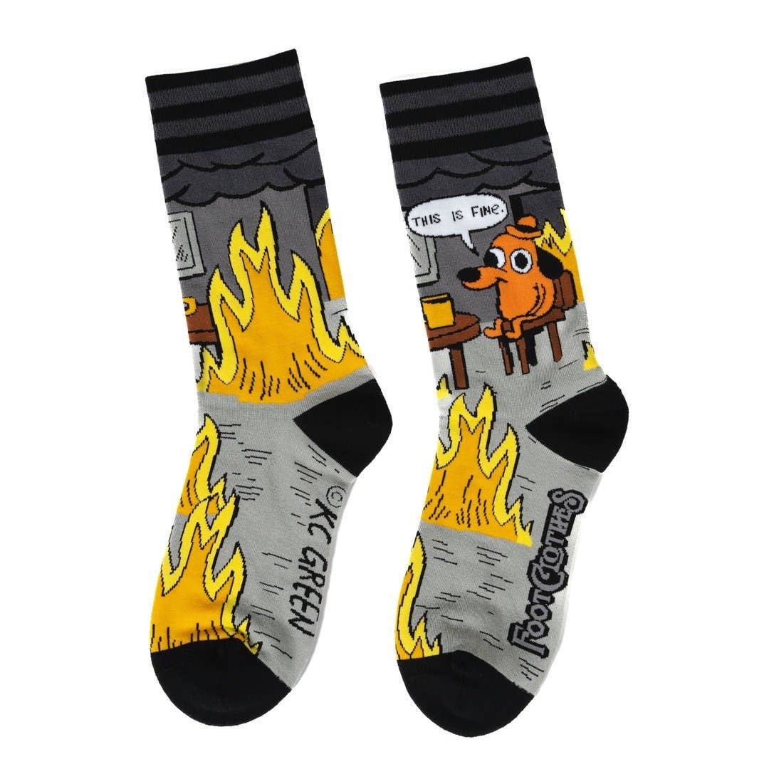 This is Fine: Noir Edition Crew Socks - Angel's House of Design Co.