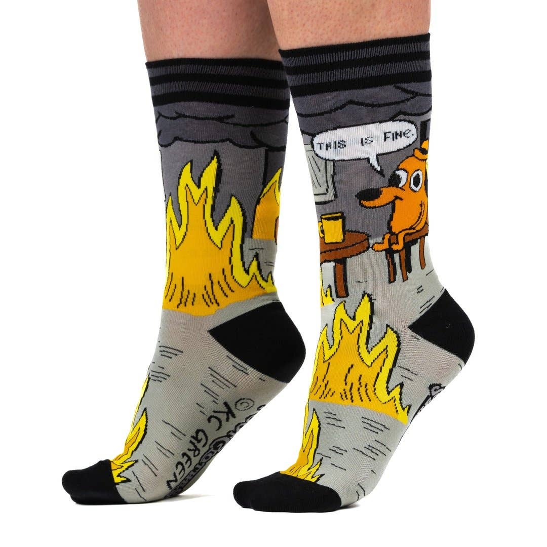 This is Fine: Noir Edition Crew Socks - Angel's House of Design Co.