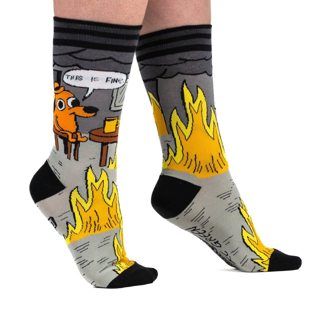 This is Fine: Noir Edition Crew Socks - Angel's House of Design Co.