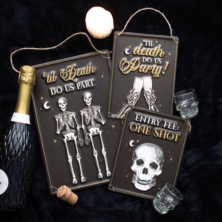 Til Death Do Us Part Skeleton Hanging Metal Sign - Angel's House of Design Co.