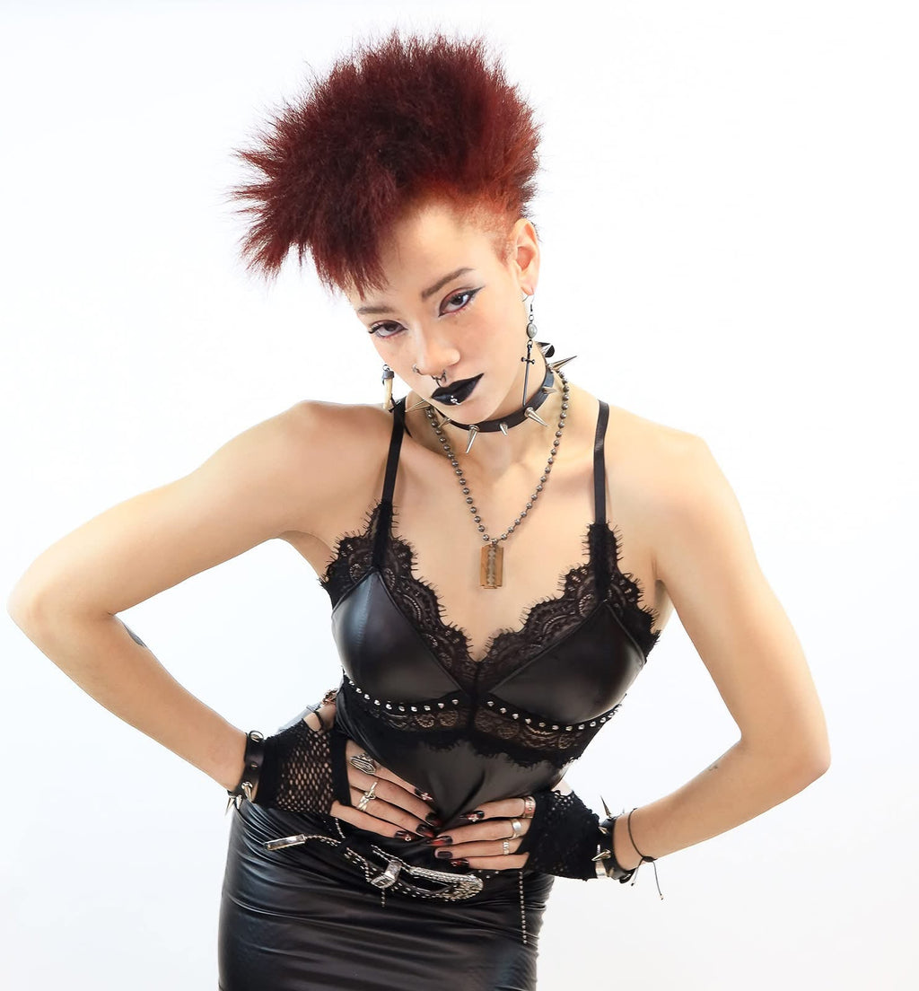 Vegan Leather & Lace Bodycon Dress with Rivets - Angel's House of Design Co.