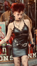 Vegan Leather & Lace Bodycon Dress with Rivets - Angel's House of Design Co.