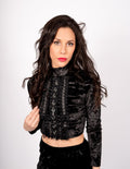 Velvet Mock Neck Crop Top with Ruffles - Angel's House of Design Co.