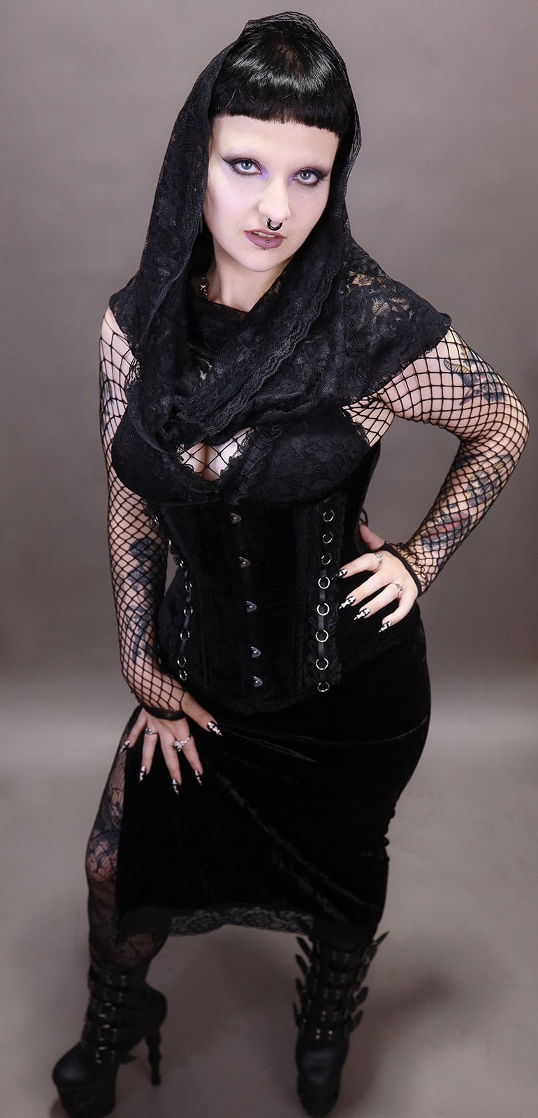 Velvet Underbust Corset with Lace Trim - Angel's House of Design Co.