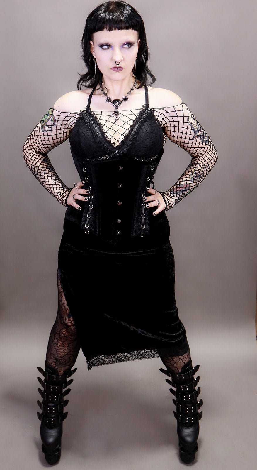 Velvet Underbust Corset with Lace Trim - Angel's House of Design Co.