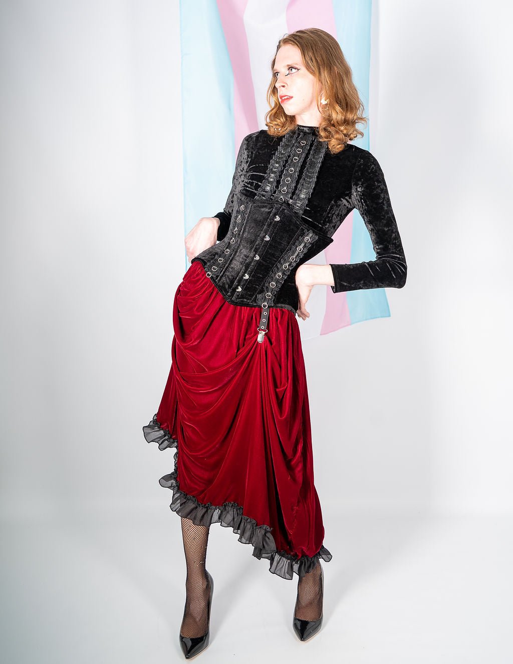 Velvet Underbust Corset with Lace Trim - Angel's House of Design Co.