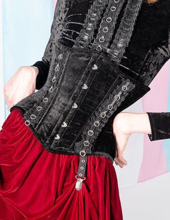 Velvet Underbust Corset with Lace Trim - Angel's House of Design Co.