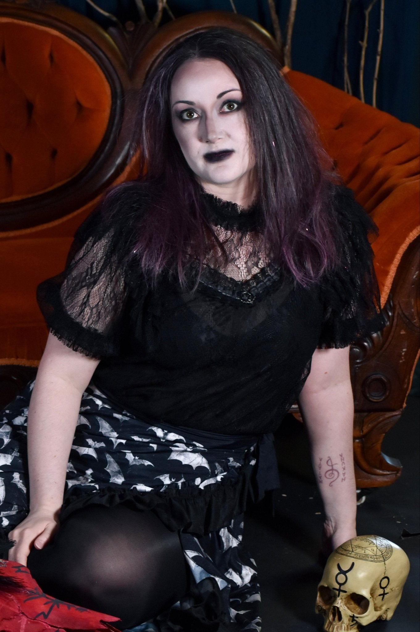 Victorian Lace Blouse with Bat Emblem - Angel's House of Design Co.