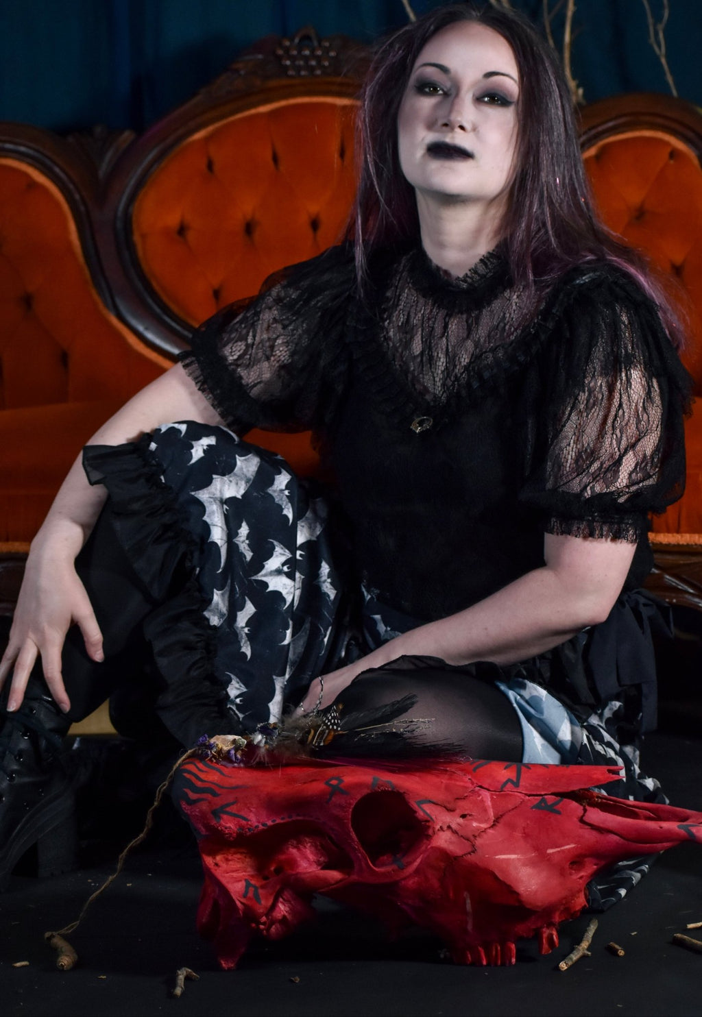 Victorian Lace Blouse with Bat Emblem - Angel's House of Design Co.
