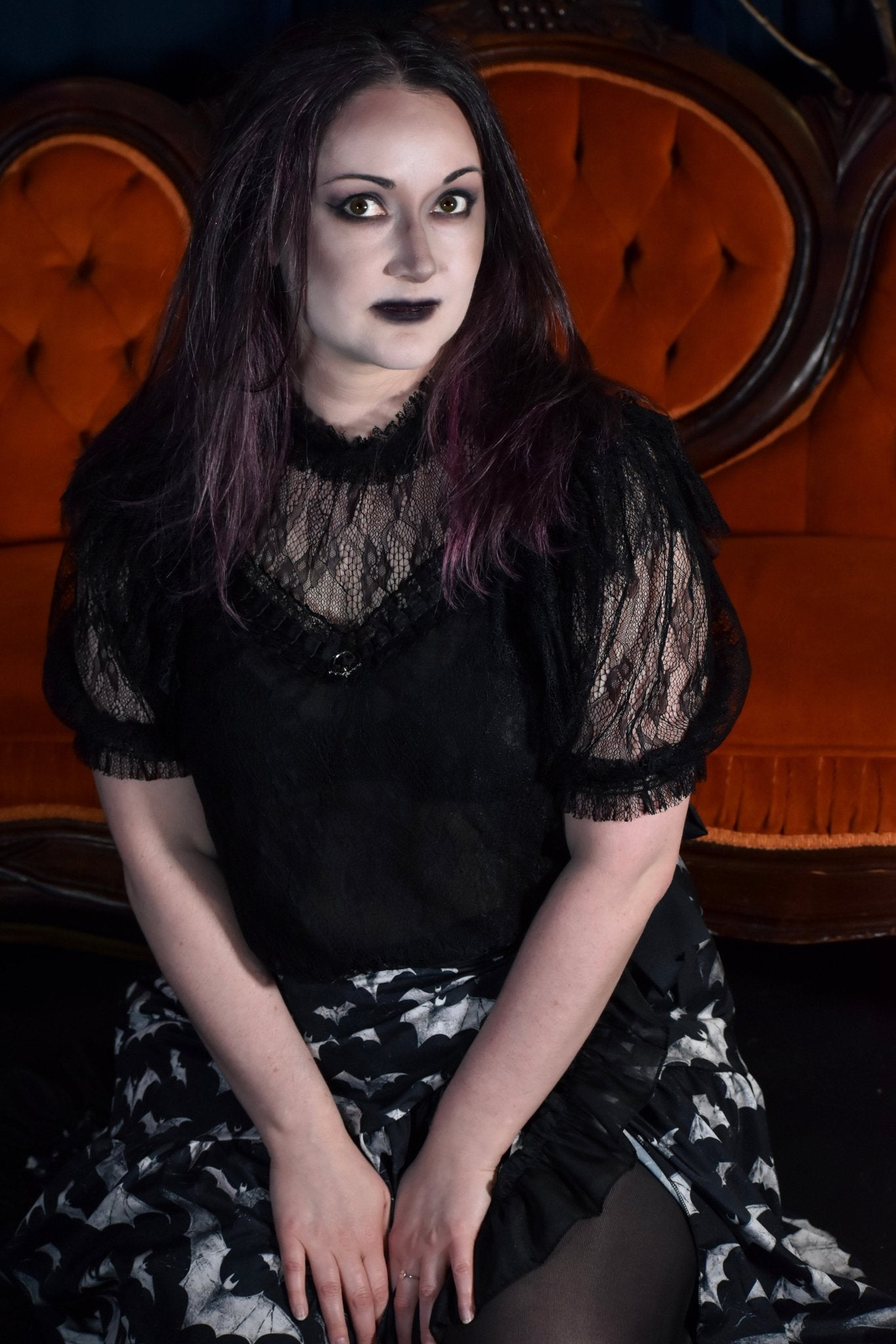 Victorian Lace Blouse with Bat Emblem - Angel's House of Design Co.
