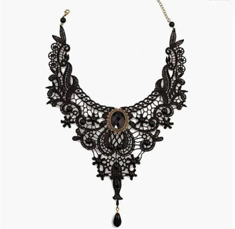 Vintage Lace Necklace with Gothic Jewel - Angel's House of Design Co.