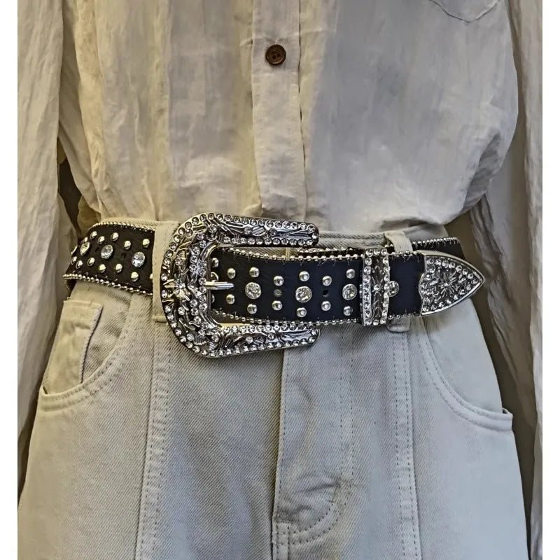 Wide Belt Rhinestone Cross Decorative Belt - Angel's House of Design Co.